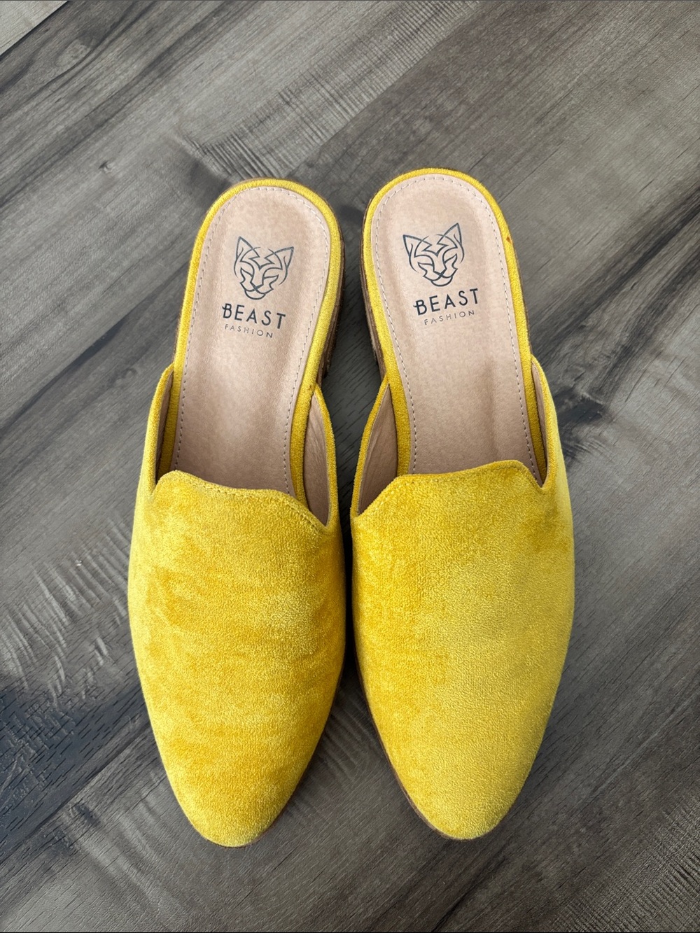 BEAST FASHION Women's Mustard Yellow Suede Slip-On Mules